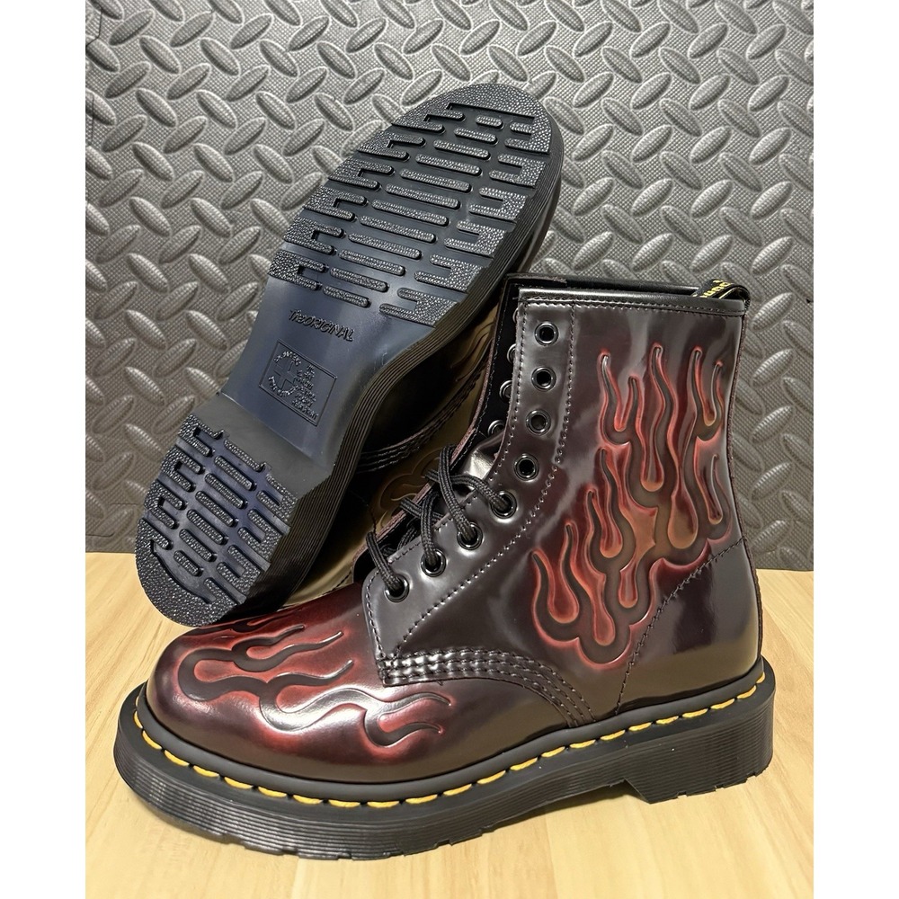 Dr. Martens 1460 Inferno Cherry Red Flames Arcadia Leather Boots Womens Size 7